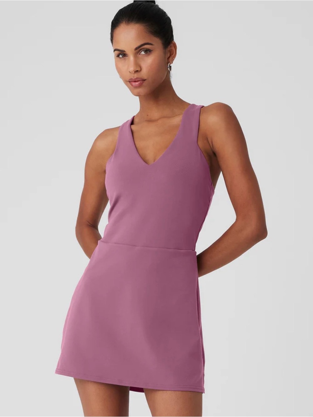 ALO Yoga Mauve V-Neck Sleeveless Mini Dress